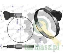 Opaska zaciskowa z pokrętłem 8-12 ślimakowa (obejma W2 - stal nierdzewna) szerkość 9mm (blister) TEGER ( sprzedawane po 15 )