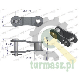Półogniwo łańcucha 208B (R1 1) Waryński ( sprzedawane po 5 )