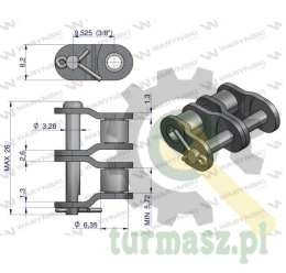 Półogniwo łańcucha P06B-2 (R2 3/8) Waryński ( sprzedawane po 10 )