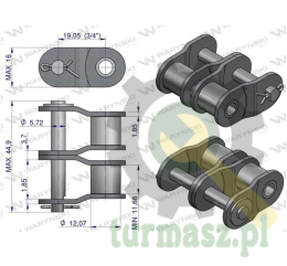 Półogniwo łańcucha prosta płytka P12B-2 (R2 3/4) Waryński ( sprzedawane po 10 )