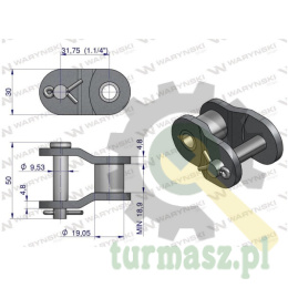 Półogniwo łańcucha przemysłowe P20AH-1 ANSI A 100H (R1 1.1/4) Waryński ( sprzedawane po 5 )