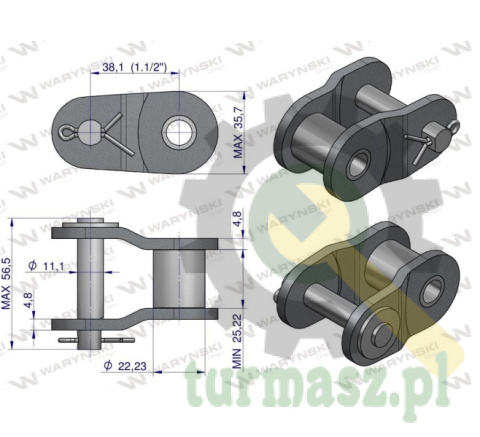 Półogniwo łańcucha wzmocnione P24A-1 ANSI A 120 (R1 1.1/2) Waryński ( sprzedawane po 2 )