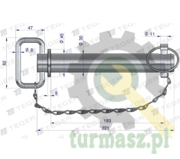 Sworzeń zaczepu z zawleczką i łańcuchem 30x183x221 TEGER