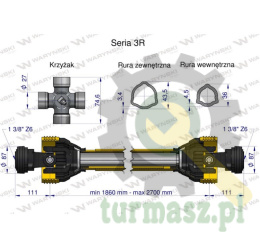 Wał, przegubowo-teleskopowy 1860-2700mm 460Nm CE 2020 seria 3R, Waryński