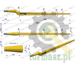 Ząb ładowacza uniwersalny Z L- 880 mm na tuleję od zębów prostych Tur WARYŃSKI