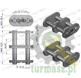 Zamek łańcucha prosta płytka Z20B-2 (R2 1.1/4) Waryński ( sprzedawane po 5 )