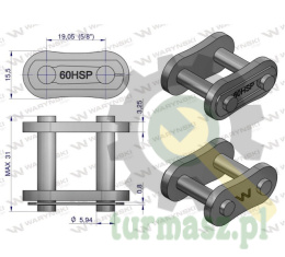 Zamek łańcucha wzmocnionego Z60SP (R1 3/4) Waryński ( sprzedawane po 5 )