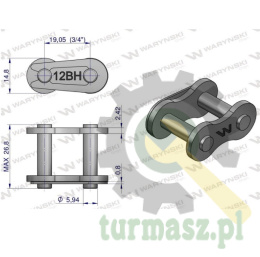 Zamek łańcucha wzmocnionego przemysłowego Z12BH-1 (1 3/4) Waryński ( sprzedawane po 10 )