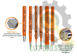 Zestaw przecinaków punktaków i wybijaków ślusarskich, 6 szt, Teger