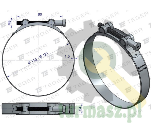 Opaska zaciskowa GBS 113-121 (obejma W1 - stal ocynkowana) szerkość 24mm TEGER ( sprzedawane po 5 )