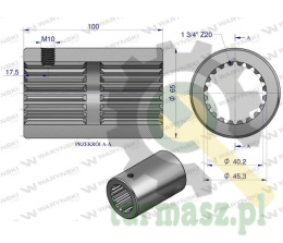 Tuleja, WOM łącząca frezowana 100mm Z20 - 1 3/4, Waryński