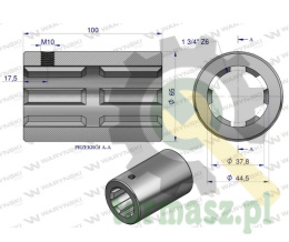 Tuleja, WOM łącząca frezowana 100mm Z6 - 1 3/4, Waryński