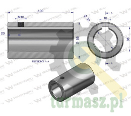 Tuleja, łącząca otwór fi 35mm z rowkiem na wpust 10mm 100mm, Waryński