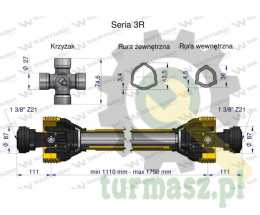 Wał przegubowo-teleskopowy 1110-1750mm 460Nm Z21 z dwóch stron CE 2020 seria 3R WARYŃSKI