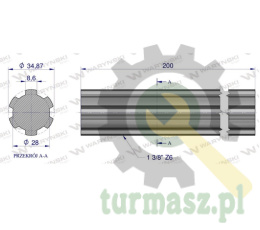 Wałek, WOM frezowany całościowo 200mm Z6 - 1 3/8, Waryński