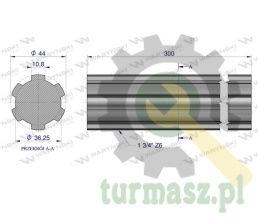 Wałek, WOM frezowany całościowo 300mm Z6 - 1 3/4, Waryński