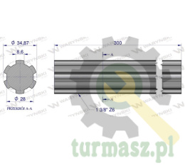 Wałek, WOM frezowany całościowo 300mm Z6 - 1 3/8, Waryński