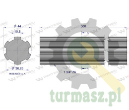 Wałek, WOM frezowany całościowo 500mm Z6 - 1 3/4, Waryński