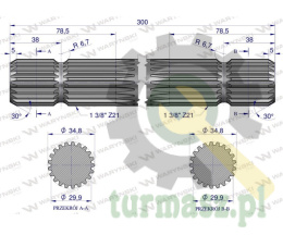 Wałek, WOM frezowany dwustronnie 300mm Z21 - 1 3/8, Waryński