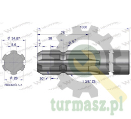 Wałek, WOM frezowany jednostronnie 1000mm Z6 - 1 3/8, Waryński