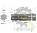 Wałek, WOM frezowany jednostronnie 600mm Z6 - 1 3/8, Waryński