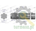 Wałek, WOM frezowany jednostronnie 800mm Z6 - 1 3/8, Waryński