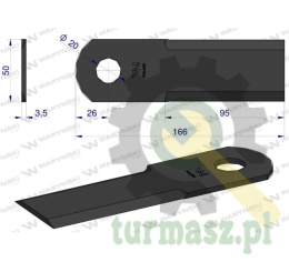 Nóż obrotowy rozdrabniacz słomy sieczkarnia 166x50x3.5mm otwór 20 zastosowanie 1322241C2 Massey Ferguson WARYŃSKI ( sprzedawane