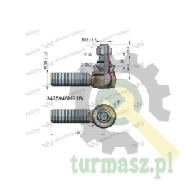 Przegub kierowniczy 110mm- M28x1,5 3475946M91 WARYŃSKI