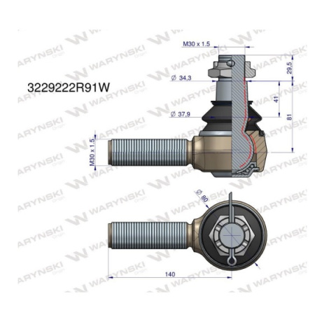 Przegub kierowniczy 140mm - M30x1,5 3229222R91 WARYŃSKI Przegub kierowniczy 140mm - M30x1,5 3229222R91 WARYŃSKI