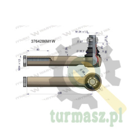 Przegub kierowniczy 238mm- M24x1,5 WARYŃSKI