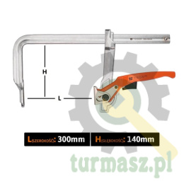 Ścisk ślusarski dzwigniowy, szybkomocujący 140x300 mm, Teger