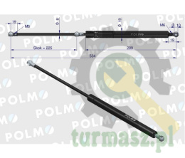 Siłownik szyby przedniej tylnej L max. 534mm 4415238P DEUTZ HÜRLIMANN POLMO