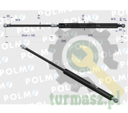 Siłownik szyby przedniej tylnej drzwi L max. 505mm 4402638P DEUTZ LAMBORGHINI SAME POLMO