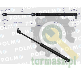 Siłownik szyby tylnej L max. 485,5mm 47108190P NEW HOLLAND STEYR POLMO