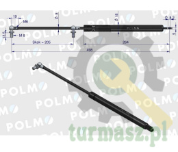 Siłownik tylnej szyby drzwi L max. 498mm 3221531R0P JOHN DEERE CASE IH POLMO