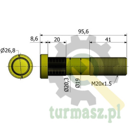 Śruba koła 20x1.5x88 D-50 Przyczepa