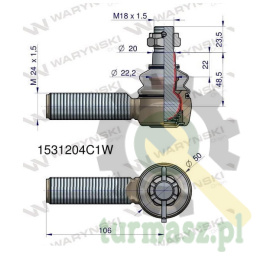 Przegub kierowniczy 106mm- M24x1,5 1531204C1 WARYŃSKI